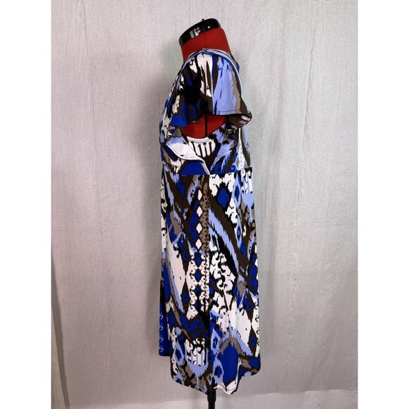 Style And Co Black Blue Retro Dress Size Medium Petite Geometric Print E096 - Picture 3 of 10